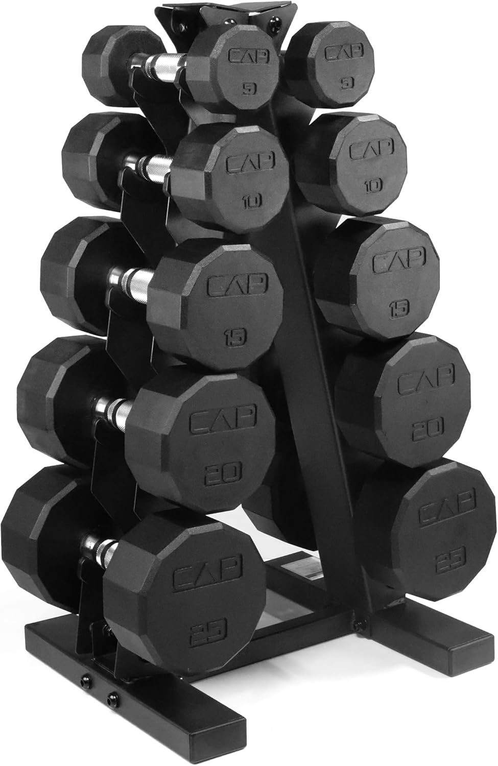 CAP Barbell Rubber Coated Dumbbell Weight Set with Vertical Rack | 100 lb, 150 lb, and 210 lb Options wourant