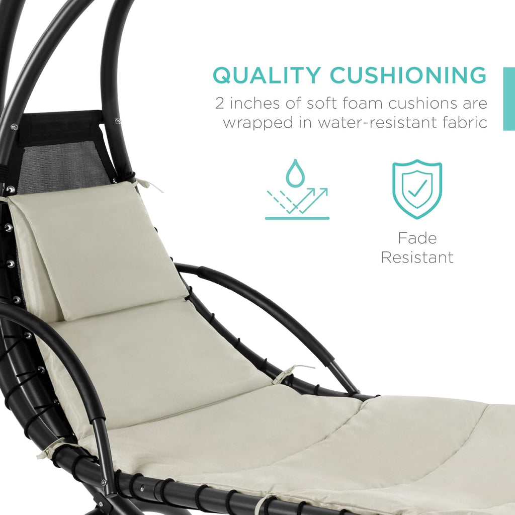 Best Choice Products Outdoor Hanging Curved Steel Chaise Lounge Chair Swing w/Built-in Pillow and Removable Canopy - Teal wourant