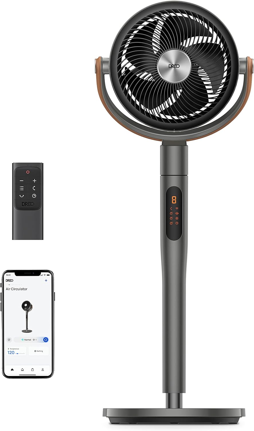Dreo Smart Fan for Bedroom, 120°+105° Omni-directional Oscillating Standing Fans with Remote, 100ft Quiet Floor Fan for Room, Wi-Fi/Voice/Alexa, 6 Modes, 8 Speeds, 37-43'' Height, 12H Timer, DC Motor woonhhop