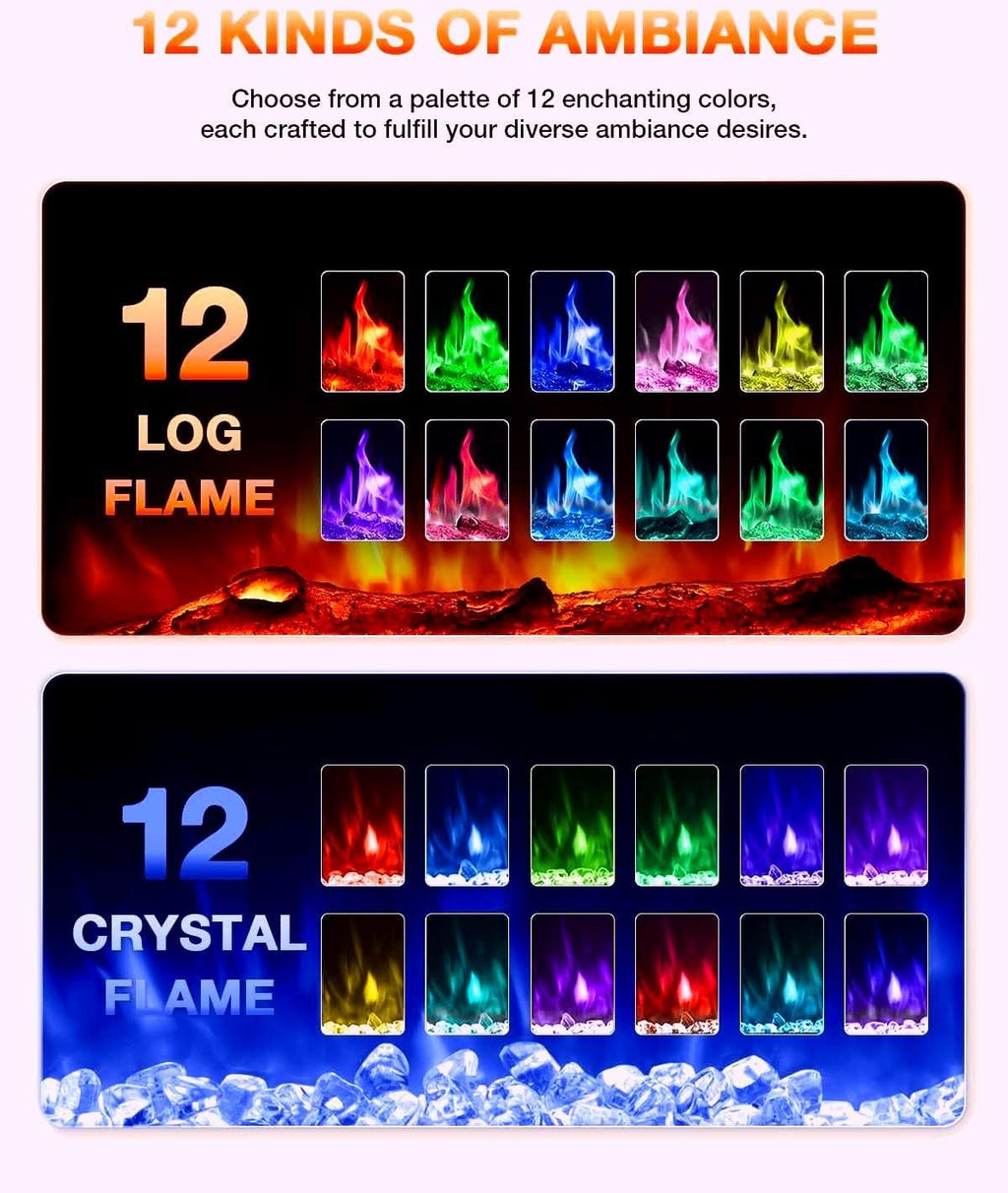 Electric Fireplace 60Inch,Wall Mounted Electric Fireplace Heater with Timer Inserts，TV Stand Touch Screen and Realistic Flame,Log Set,Crystal Flames 750 to 1500W，Remote for Living Room wourant