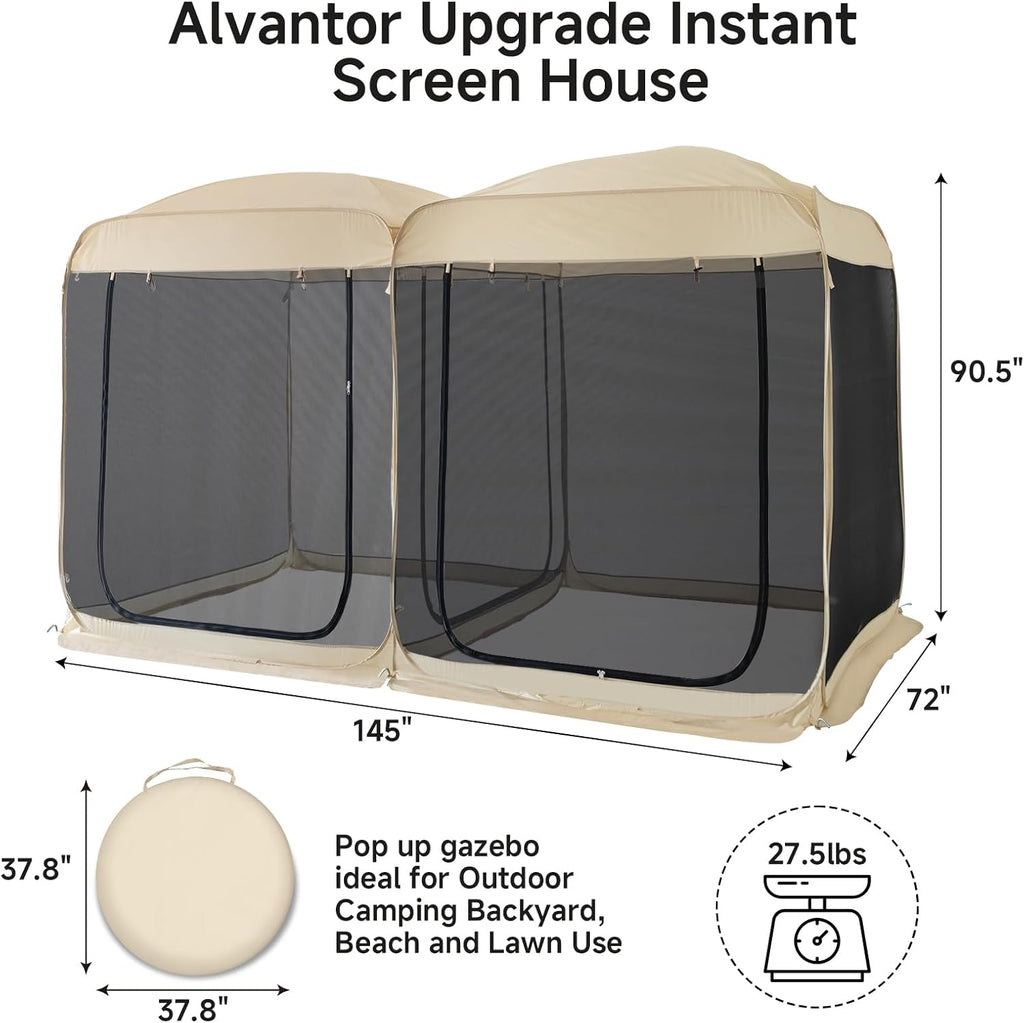 Alvantor Screen House Gazebo, 6-10-15 Person Pop Up Igloo Screened Canopy Tent with Mosquito Netting Sides, Instant UV Resistant Sun Shelter for Garden, Patio, Backyard wourant