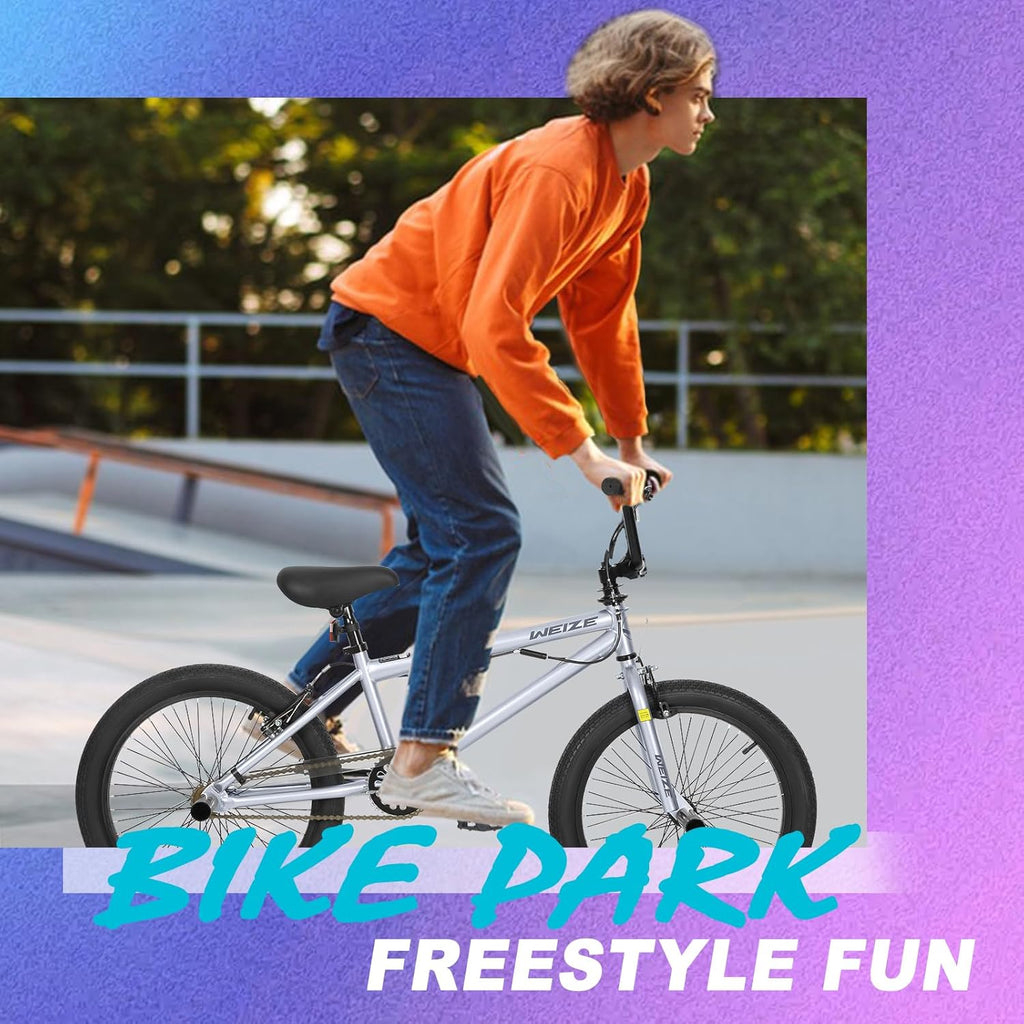 WEIZE Freestyle BMX Bicycle 20 Inch Stunt Bike for Kids and Adults Men and Women High Strength Steel Frame 360 Degree Rotor Freestyle wourant