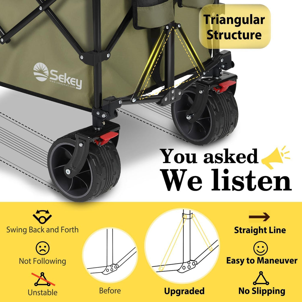 Sekey 48 Inch Long Foldable Extended Travel Cart, 440 Lbs Load Capacity, Heavy Duty 300 Liter Folding Multi-Purpose Garden Cart wourant