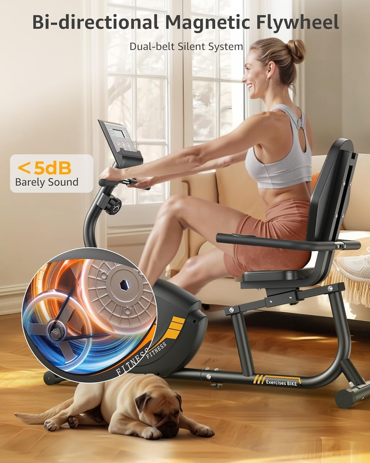 JEEKEE Recumbent Exercise Bike for Adults Seniors - Indoor Magnetic Cycling Fitness Equipment for Home Workout Black wourant