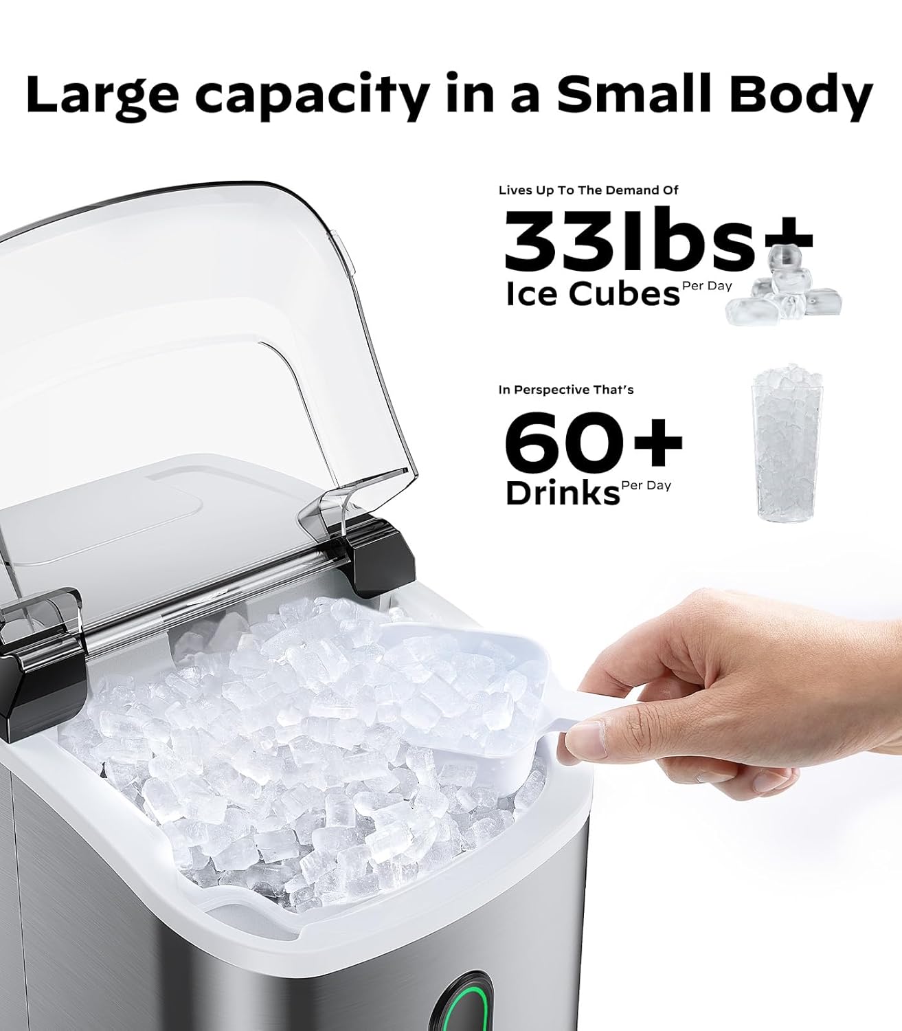 Nugget Ice Maker Countertop, Silonn Chewable Pellet Ice Machine with Self-Cleanin Function, 33lbs/24H Portable Ice Makers for Home Kitchen Officce, Black wourant