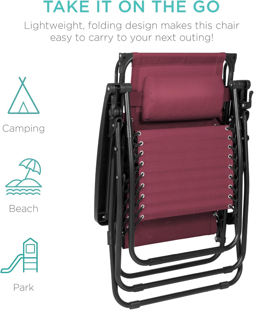 Best Choice Products Folding Zero Gravity Outdoor Recliner Patio Lounge Chair w/Adjustable Canopy Shade, Headrest, Side Accessory Tray, Textilene Mesh - Peacock Blue wourant