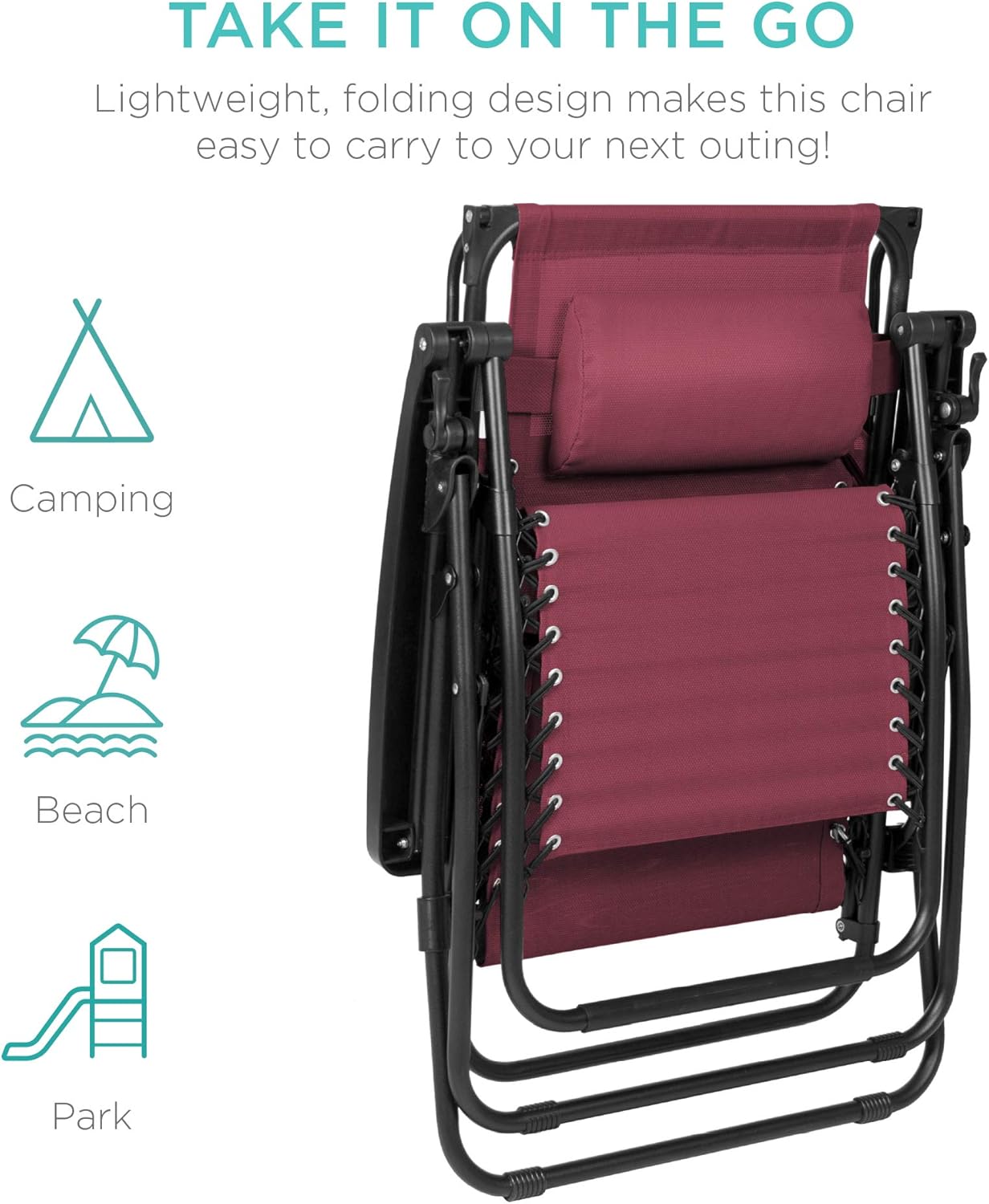 Best Choice Products Folding Zero Gravity Outdoor Recliner Patio Lounge Chair w/Adjustable Canopy Shade, Headrest, Side Accessory Tray, Textilene Mesh - Peacock Blue wourant