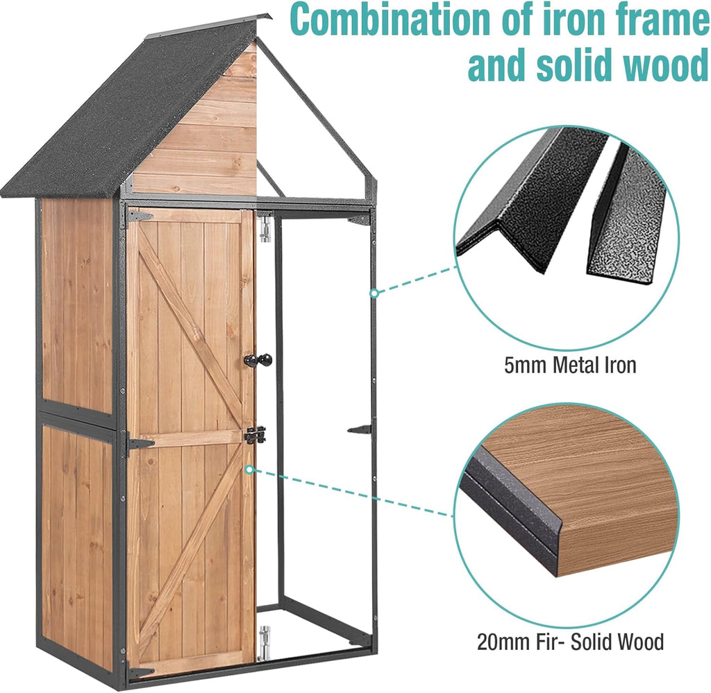 Sheds Outdoor Storage Garden Shed with Metal Frame Structure and Adjustable Shelves wourant