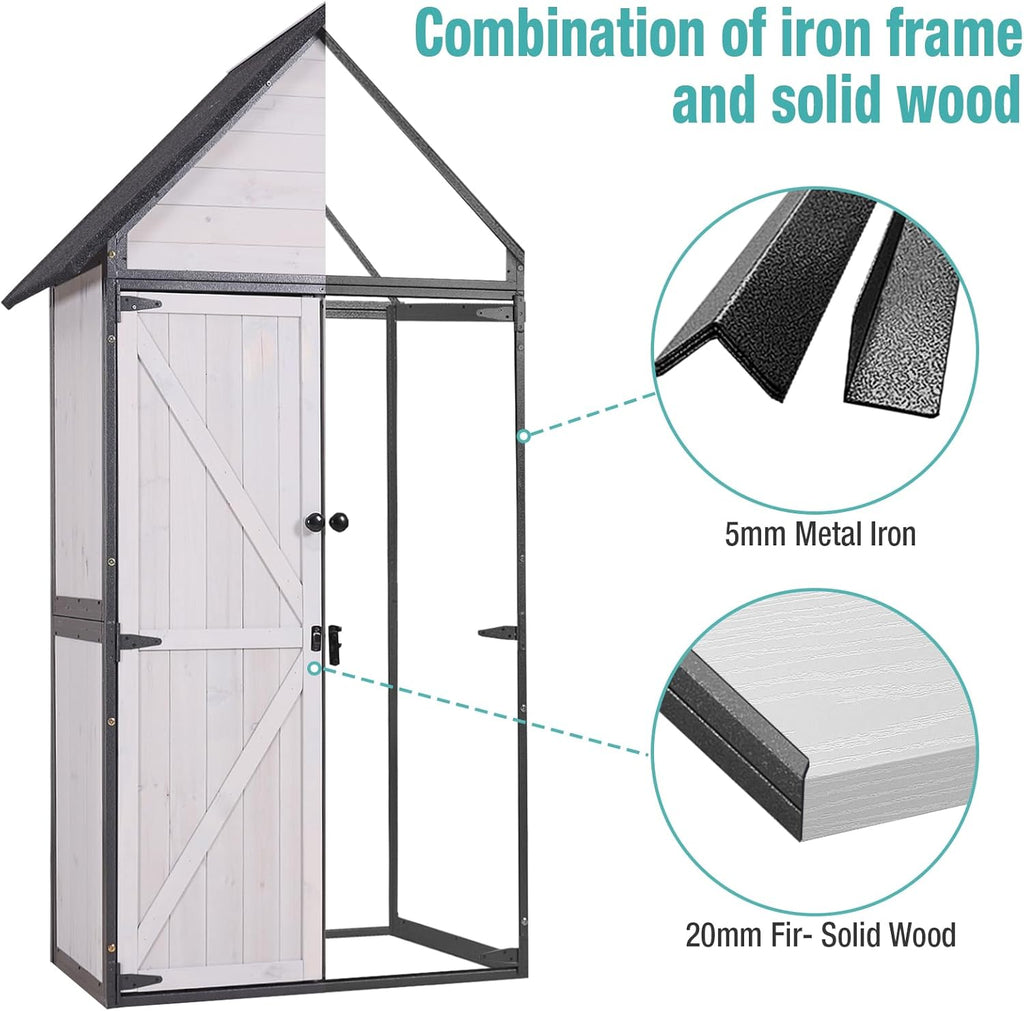Sheds Outdoor Storage Garden Shed with Metal Frame Structure and Adjustable Shelves wourant