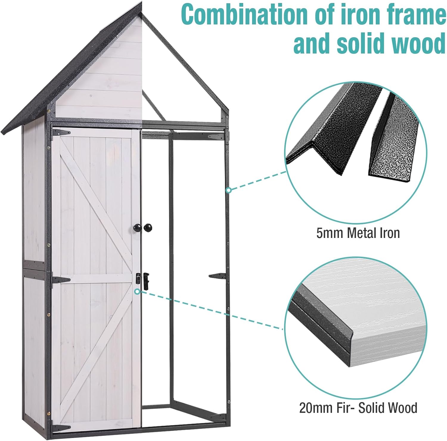 Sheds Outdoor Storage Garden Shed with Metal Frame Structure and Adjustable Shelves wourant