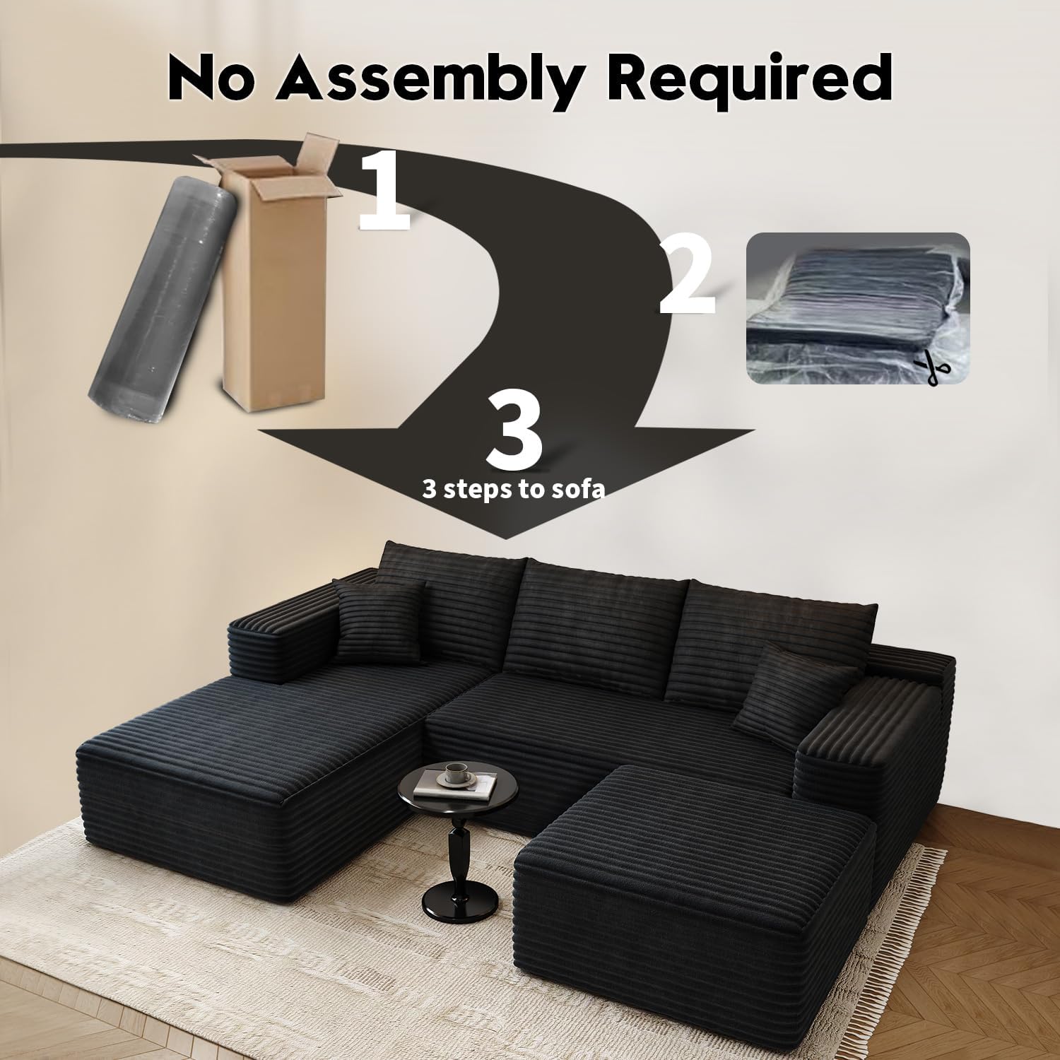 107.5 inch Cloud Modular Sectional Sofa with L-Shaped Chaise Lounge, Modern Minimalist Upholstered Sofa Deep Seating Corner Sofa wourant
