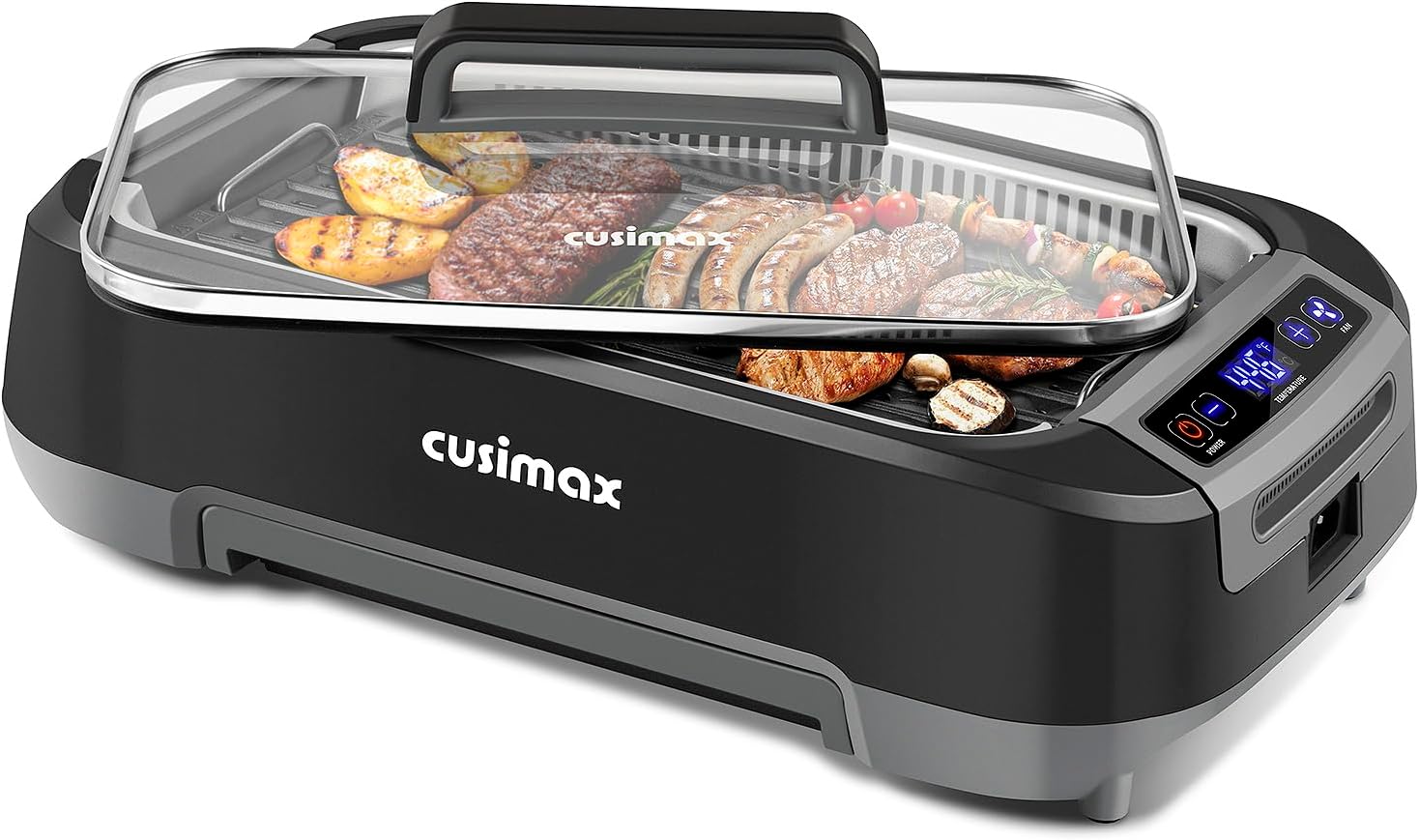 Smokeless Indoor Grill, CUSIMAX Electric Grill with Non-stick Removable Grill/Griddle Plate, 1500W Korean BBQ Grill with LED Smart Display & Tempered Glass Lid, Easy to Clean, Black woonhhop
