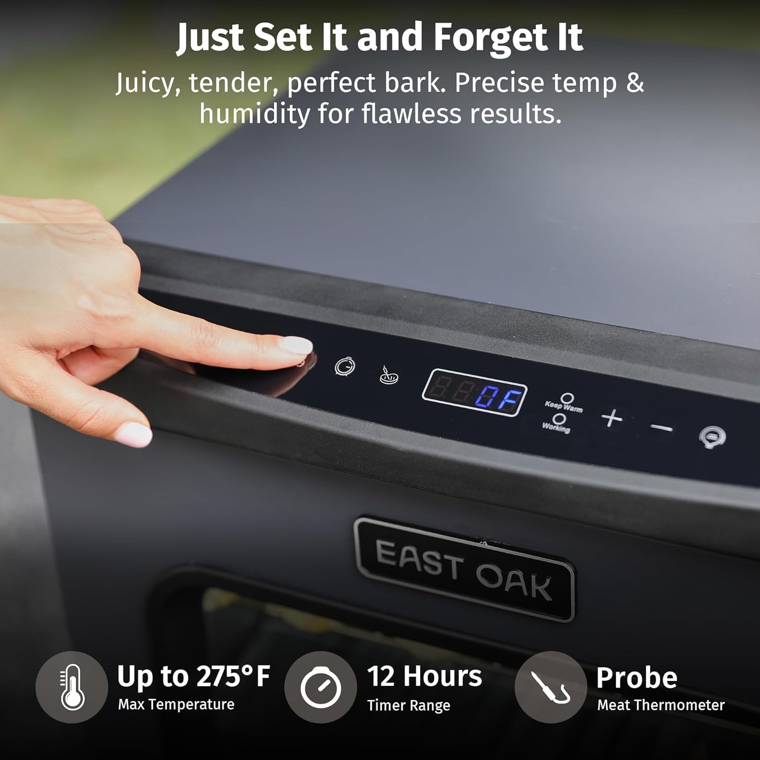 EAST OAK 30" Outdoor Electric Smoker | Built-in meat probe, smokes up to 6 times longer in a single load, side loader for uninterrupted smoking wourant