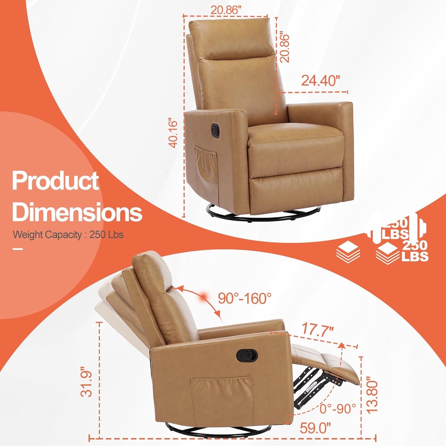 Sweetcrispy Massage Recliner Chair for Adults, Adjustable Home Theater Seating with Lumbar Support for Living Room, Modern Fabric Reclining, Pure Black wourant