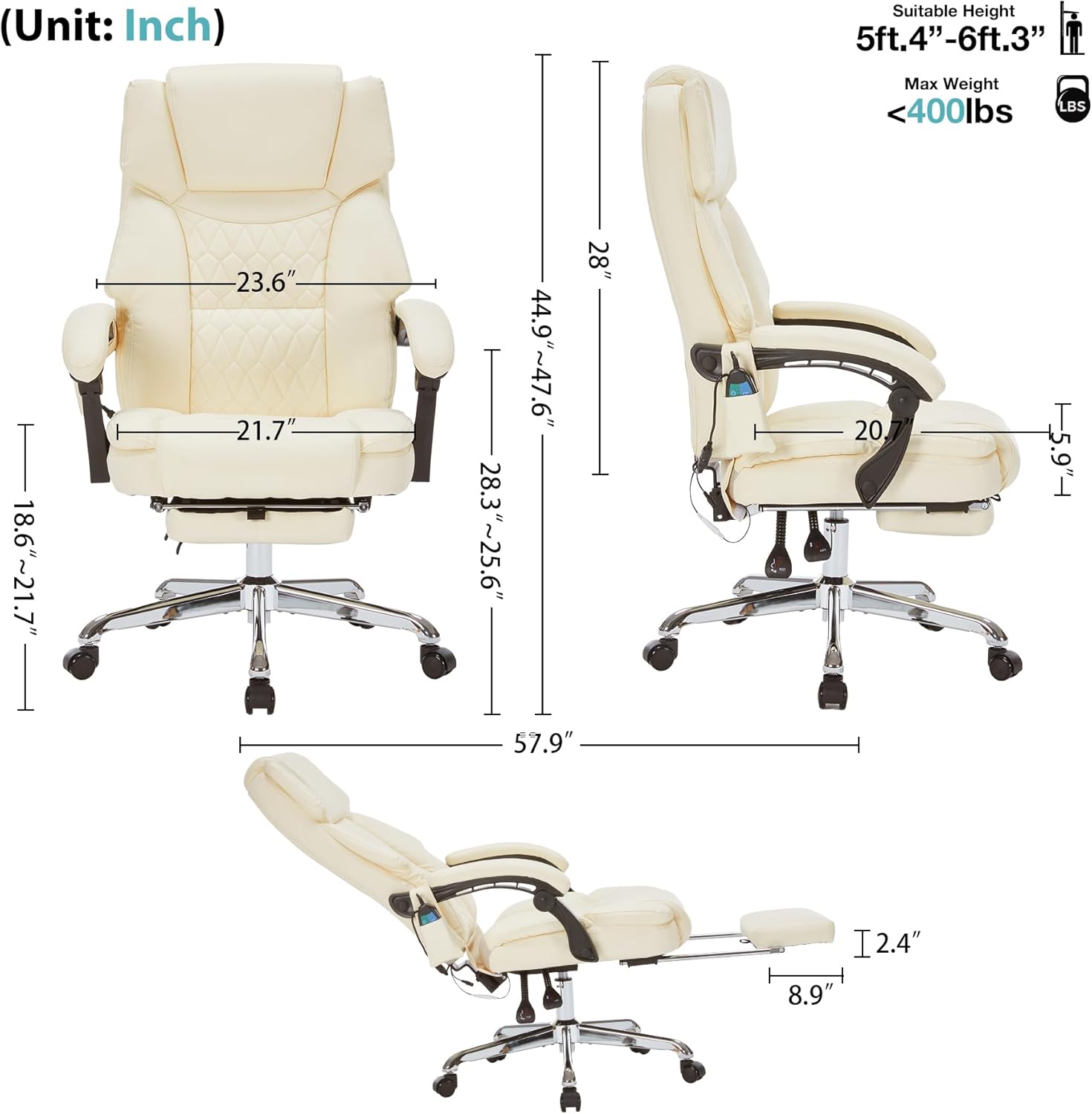 Massage Office Chair with Footrest 6 Point Vibration and Heating Home Executive Office Desk Chair wourant