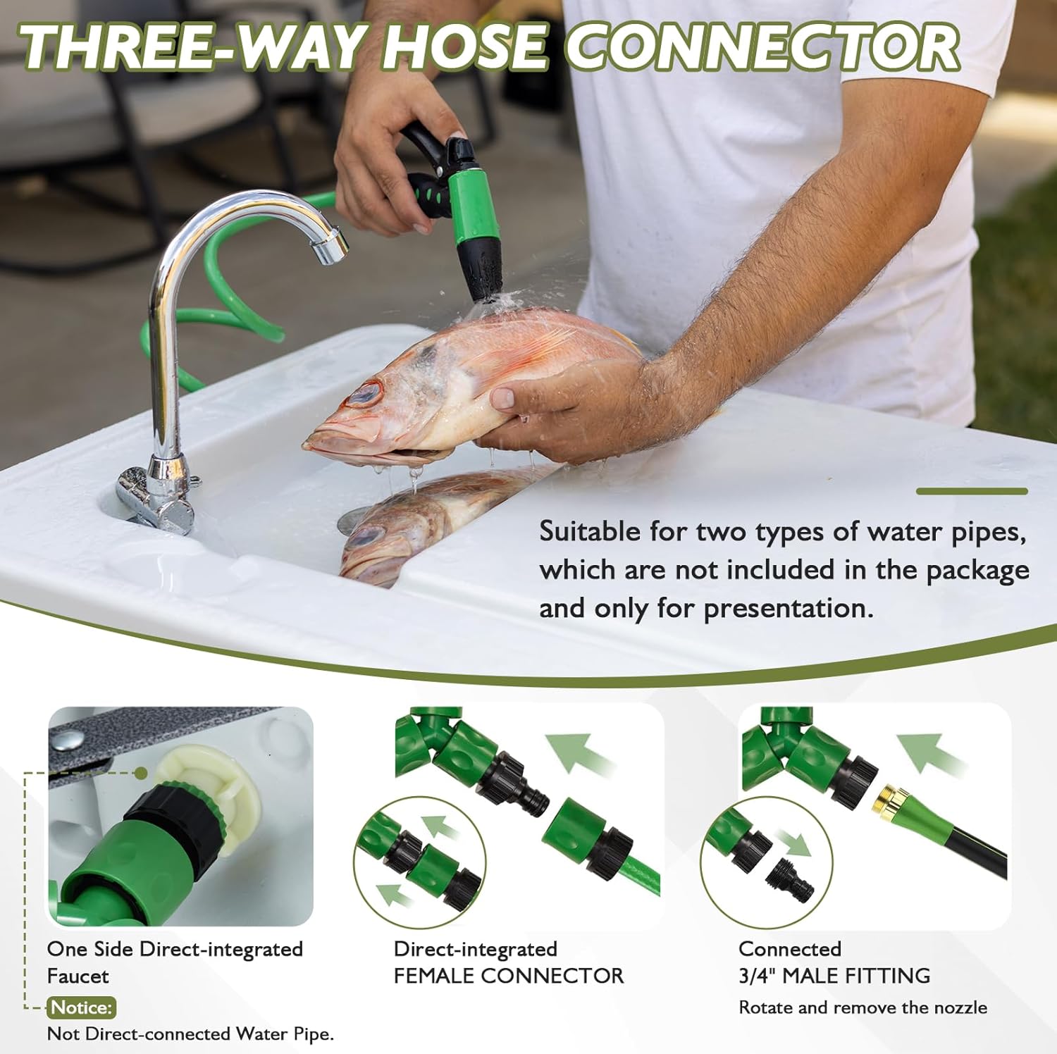 Folding Fish Cleaning Table Portable Camping Sink Table with Faucet Drain Hose and Sprayer Outdoor Fish Fillet Cleaning Station wourant
