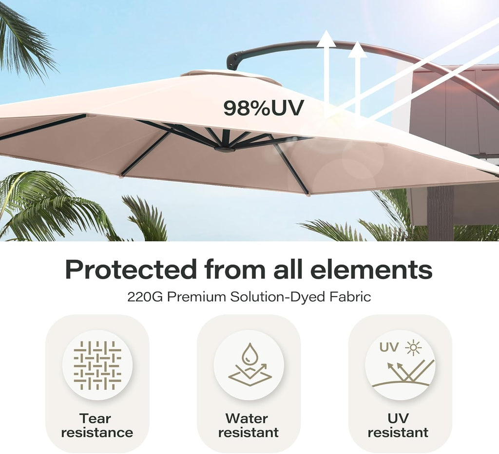 LAUSAINT HOME Outdoor Patio Umbrella with Base included, 11 FT Deluxe Curvy Cantilever Umbrella Heavy Duty Offset Hanging Umbrella with 360° Rotation for Market, Pool, Garden, Backyard, Deck (Beige) wourant