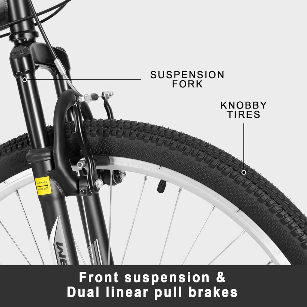 WEIZE Mountain Bike, 26 27.5 inch Outdoor Hybrid Bikes,18-Speed/High-Carbon Steel/Dual Full Suspension, Adjustable Ergonomic Seat for Men Women Adult, MTB Bicycle with Suspension Fork,Sleek Colors wourant