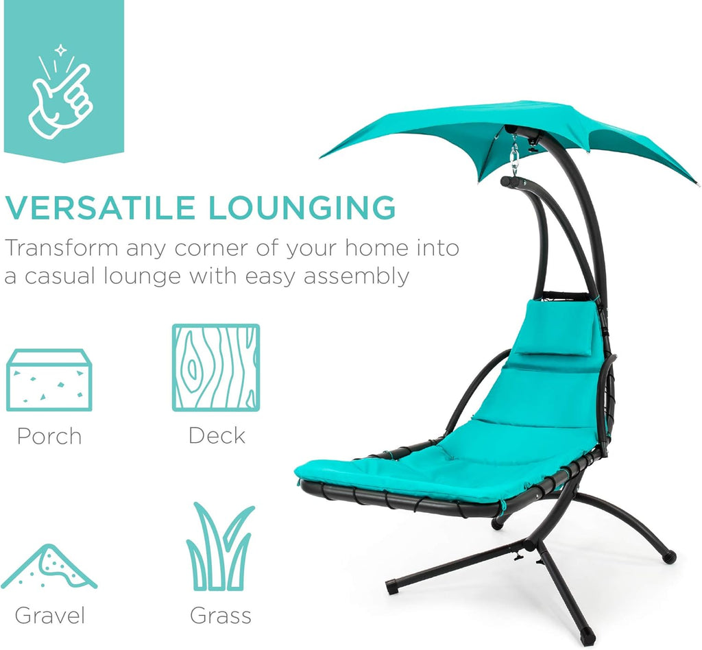 Best Choice Products Outdoor Hanging Curved Steel Chaise Lounge Chair Swing w/Built-in Pillow and Removable Canopy - Teal wourant