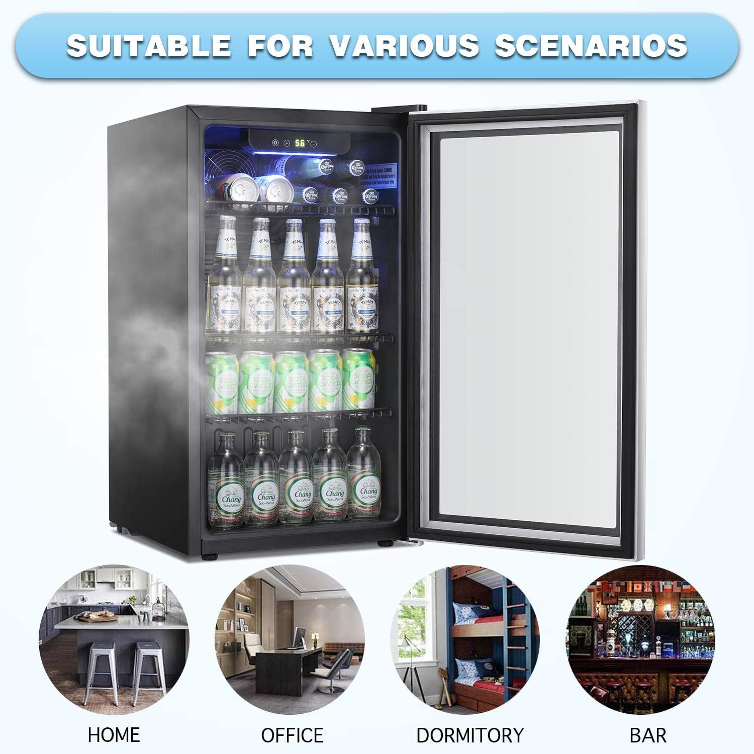 Antarctic Star Beverage Refrigerator Cooler 68 Can, Mini Fridge with Glass Door for Beer Drinks Wine,Freestanding Small Fridge with Electronic Temperature Control for Home and Bar,1.7 cu.ft wourant