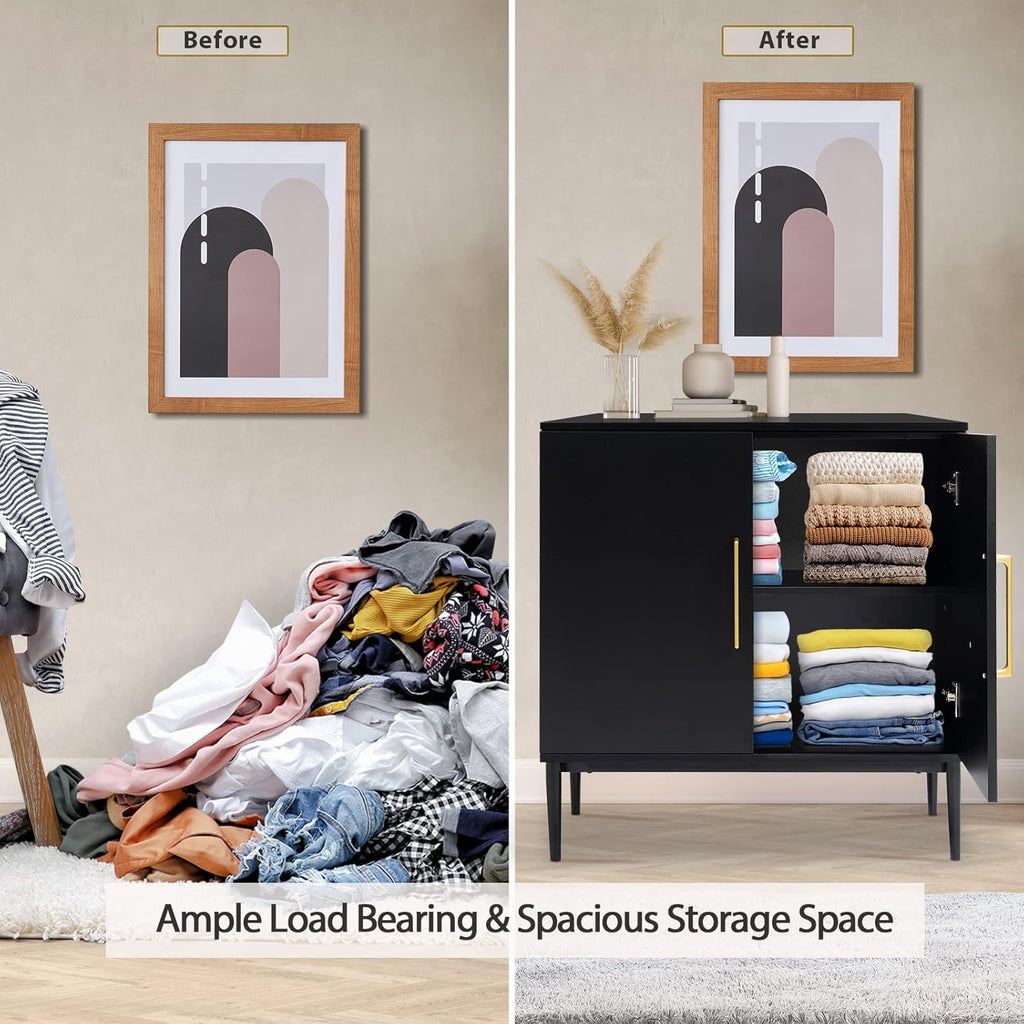 Free Standing Cabinet Black Wood for Living Room, Bedroom, Dining Room, Hallway, Entryway wourant