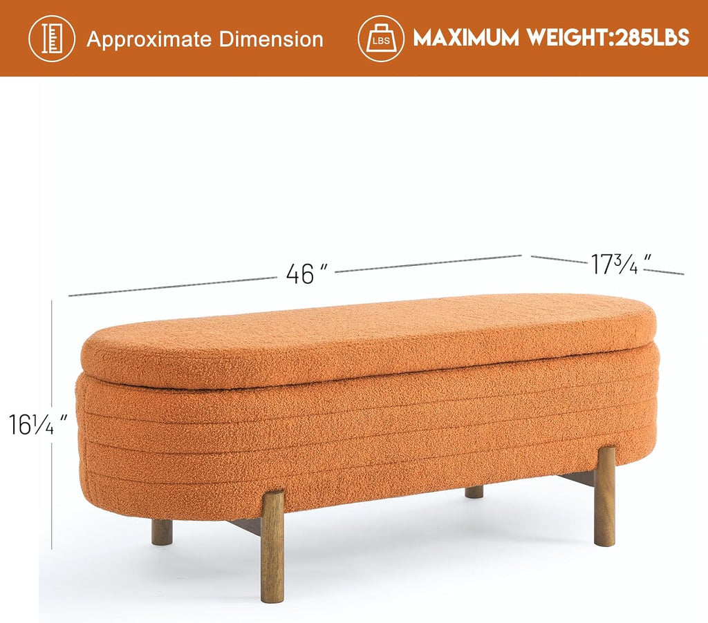 Furniliving Modern Storage Ottoman Bench, Sherpa Ottoman End of Bed Bench with Solid Wood Legs Upholstered Ottoman Benches with Storage Indoor Bench wourant