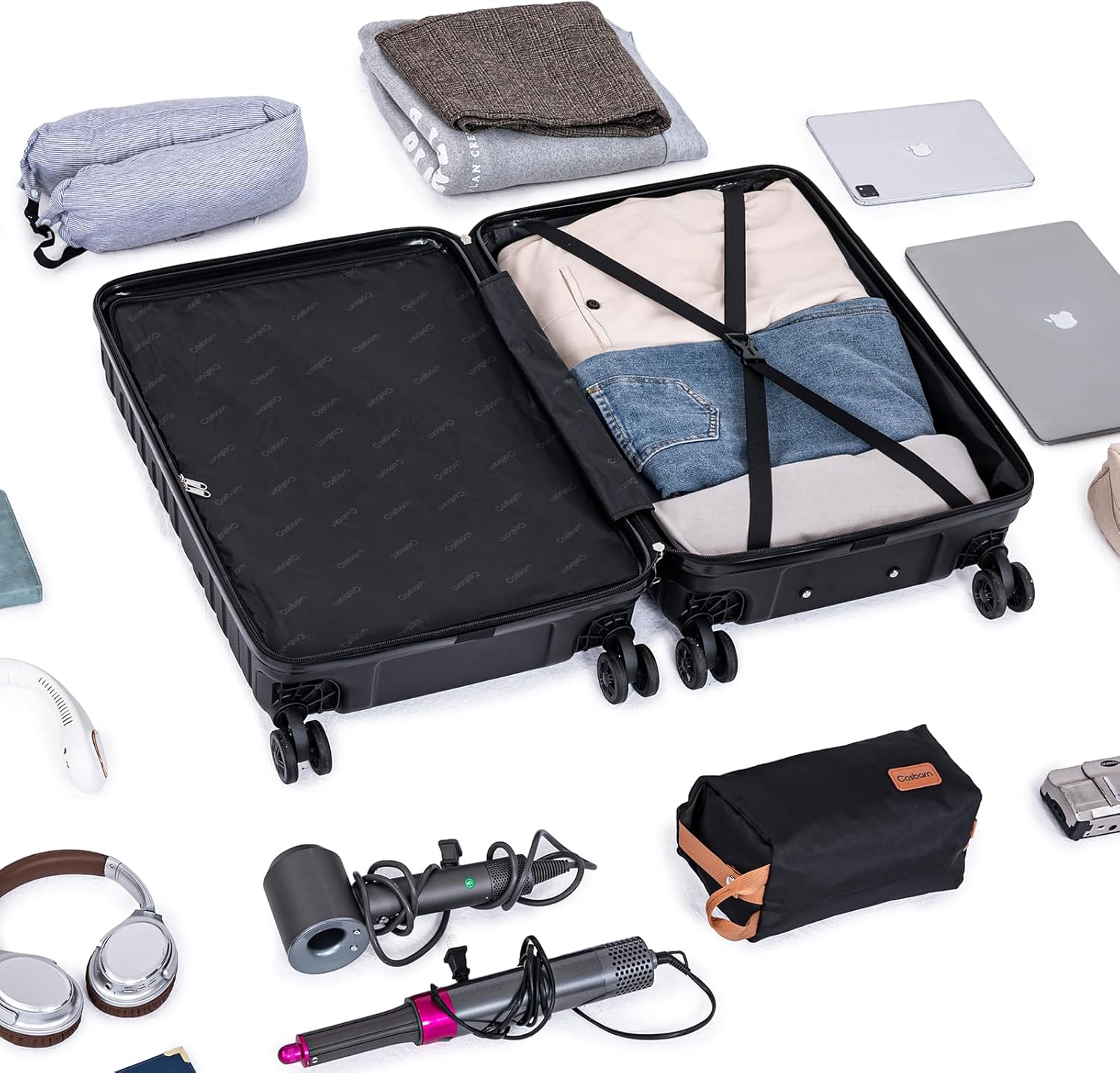 5-piece luggage set with wheels, ABS hardshell suitcase with spinner wheels wourant