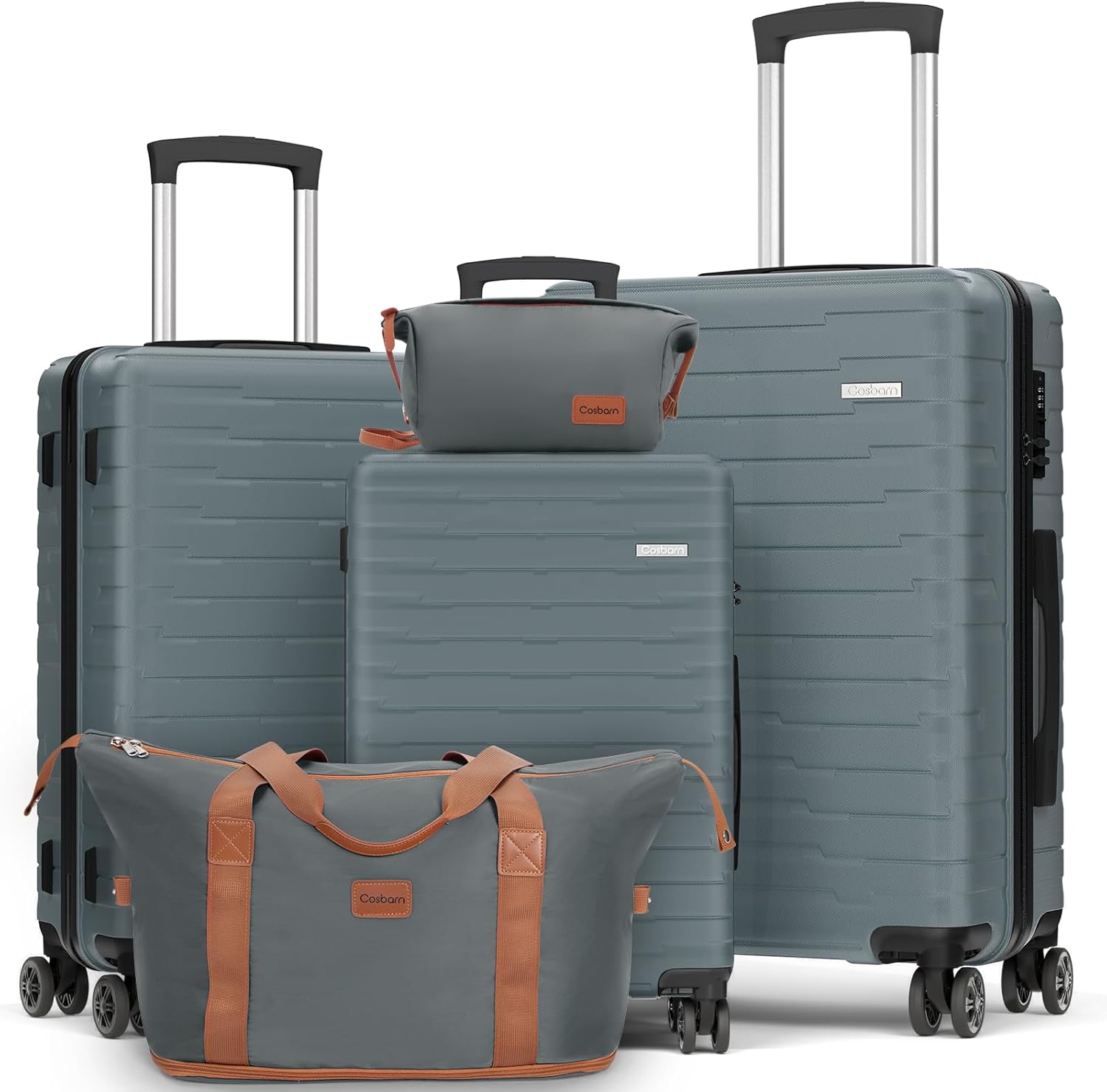 5-piece luggage set with wheels, ABS hardshell suitcase with spinner wheels wourant