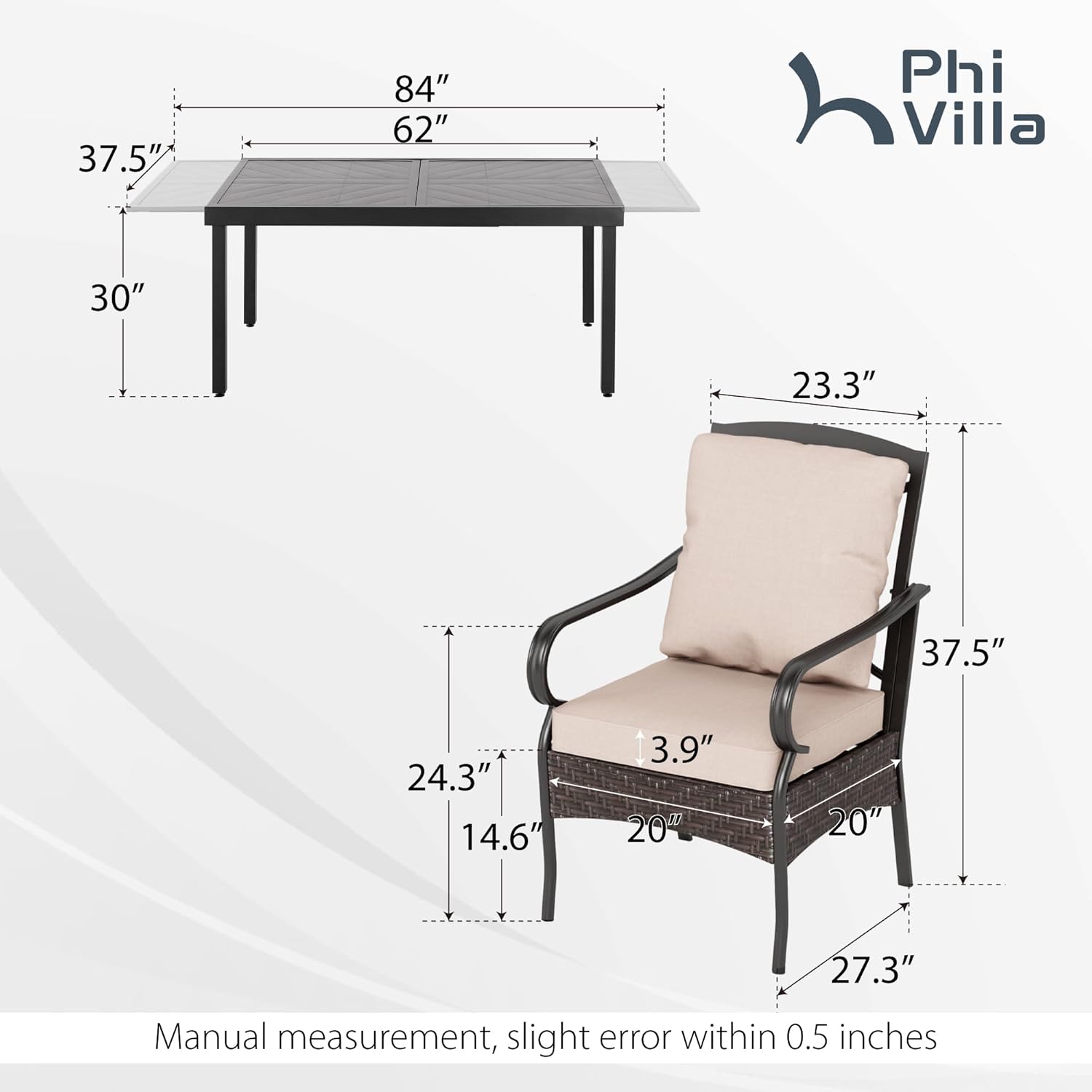 PHI VILLA 6-Piece Outdoor Dining Sets, All-Weather Patio Table and Chairs Set with Umbrella for 4, Heavy Duty Patio Round Table Set for Deck, 4 Extra Large Outdoor Swivel Chairs with Thick Cushions wourant