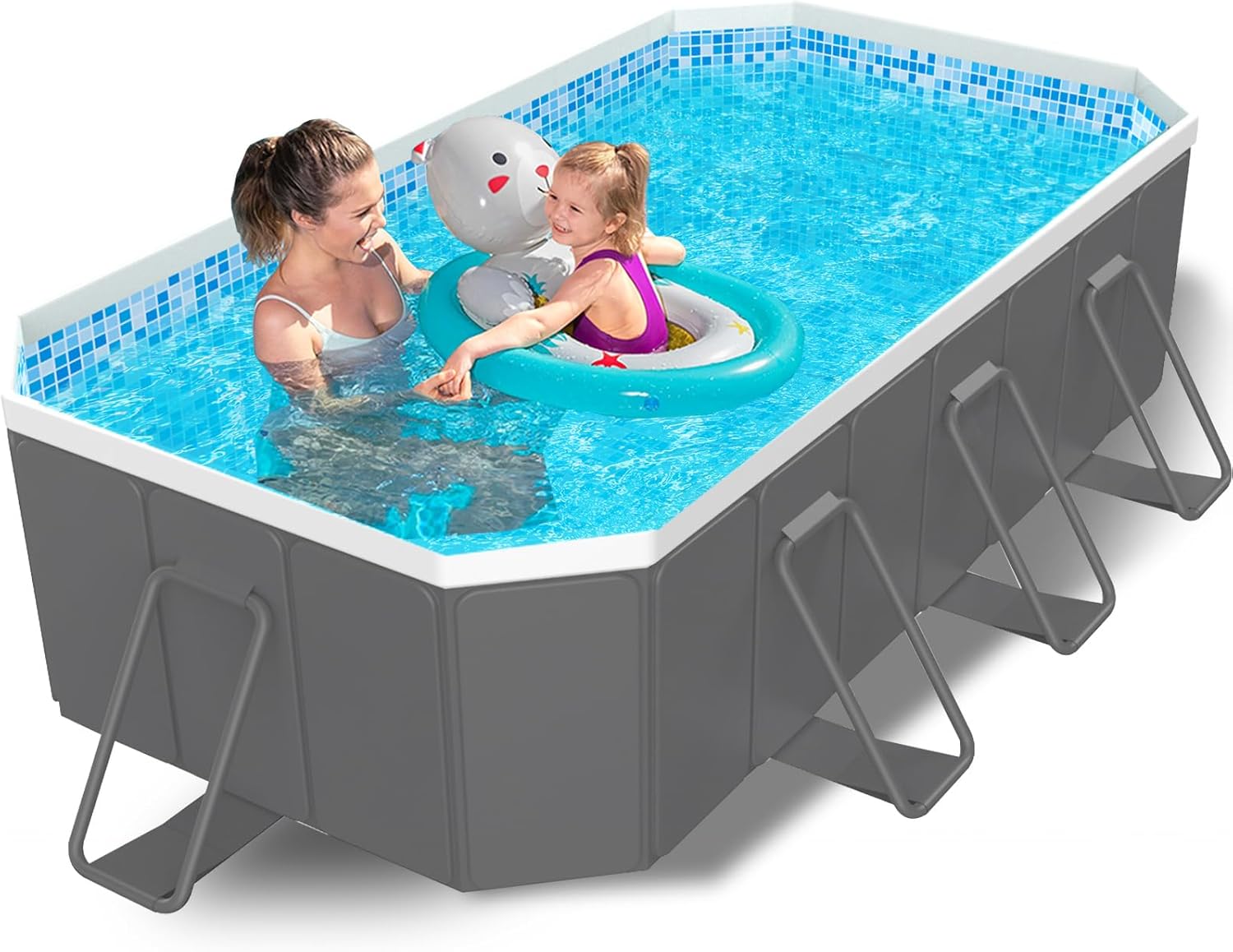 114" Non-Inflatable Foldable Swimming Pool for Family, Portable Above Ground Pool for Adults & Kids, Easy Setup for Outdoor, Backyard, Garden, Camping - Durable PVC(114"×70"×20", Std) woonhhop