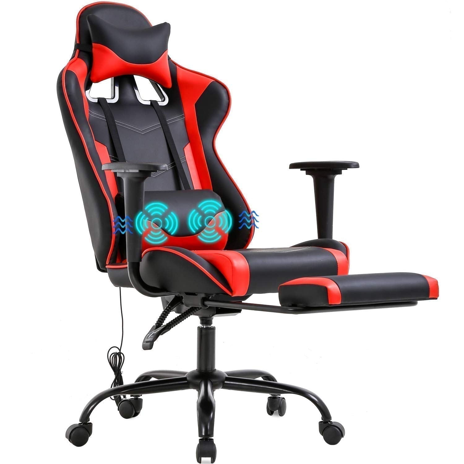 PC Gaming Chair Office Chair Ergonomic Massage PU Leather Recliner Computer Chair with Lumbar Support Rolling Swivel Task Chair for Adults, White wourant