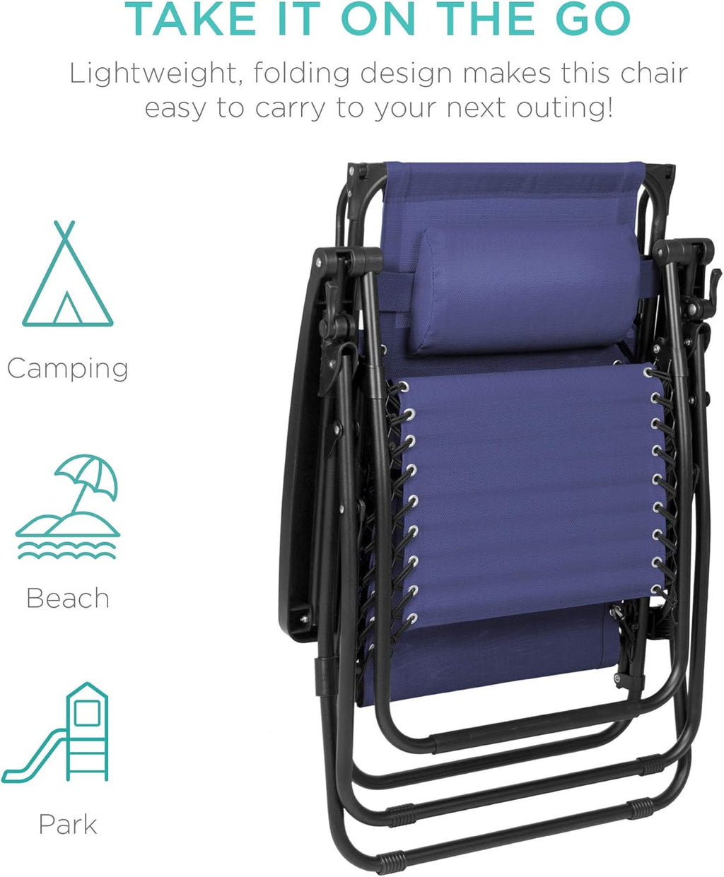 Best Choice Products Folding Zero Gravity Outdoor Recliner Patio Lounge Chair w/Adjustable Canopy Shade, Headrest, Side Accessory Tray, Textilene Mesh - Peacock Blue wourant