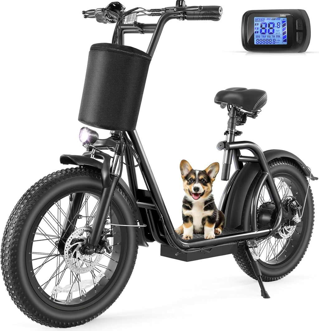 Caroma Peak 800W Foldable Adult Electric Scooter with 20-inch Wide Tires, 48V Battery, Basket, and Adjustable Seat wourant