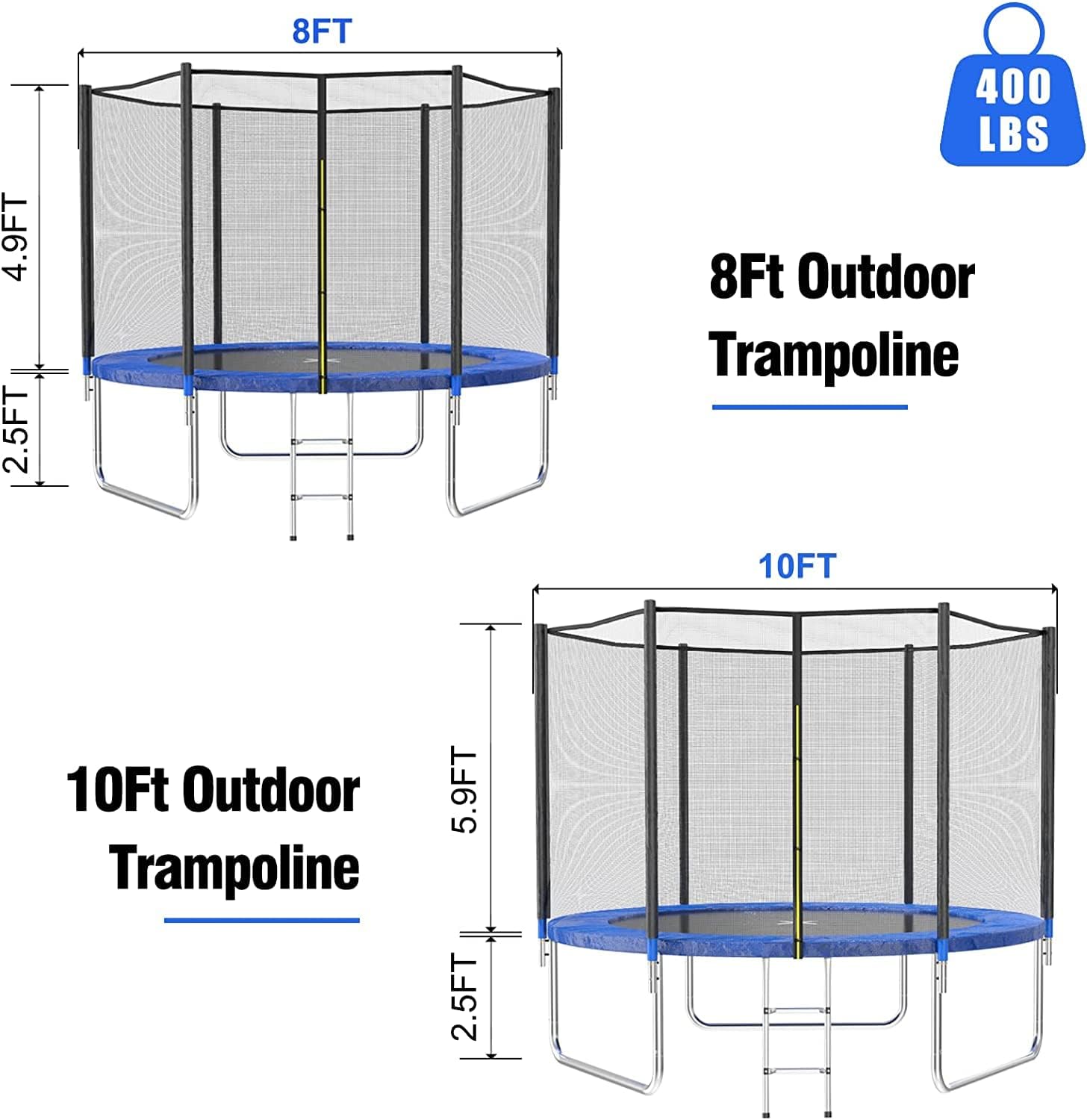 AOTOB 8FT 10FT 12FT 14 FT 15FT Trampoline with Safety Enclosure Net，Outdoor Trampoline with Basketball Hoop, Heavy Duty Jumping Mat and Spring Cover Padding for Kids and Adults, Storage Bag and Ladder wourant
