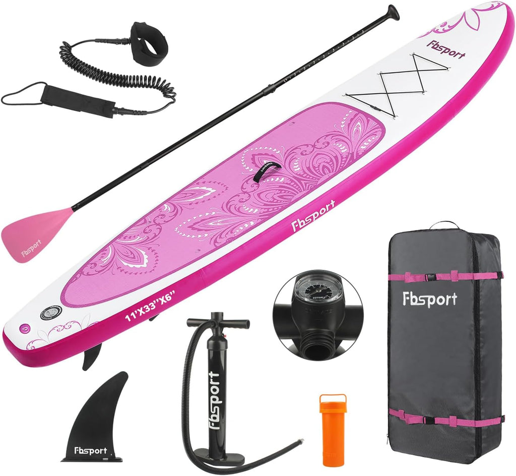 FBSPORT 11' Premium Stand Up Paddle Board, Yoga Board with Durable SUP Accessories & Carry Bag | Wide Stance, Surf Control, Non-Slip Deck, Leash, Paddle and Pump for Youth & Adult wourant