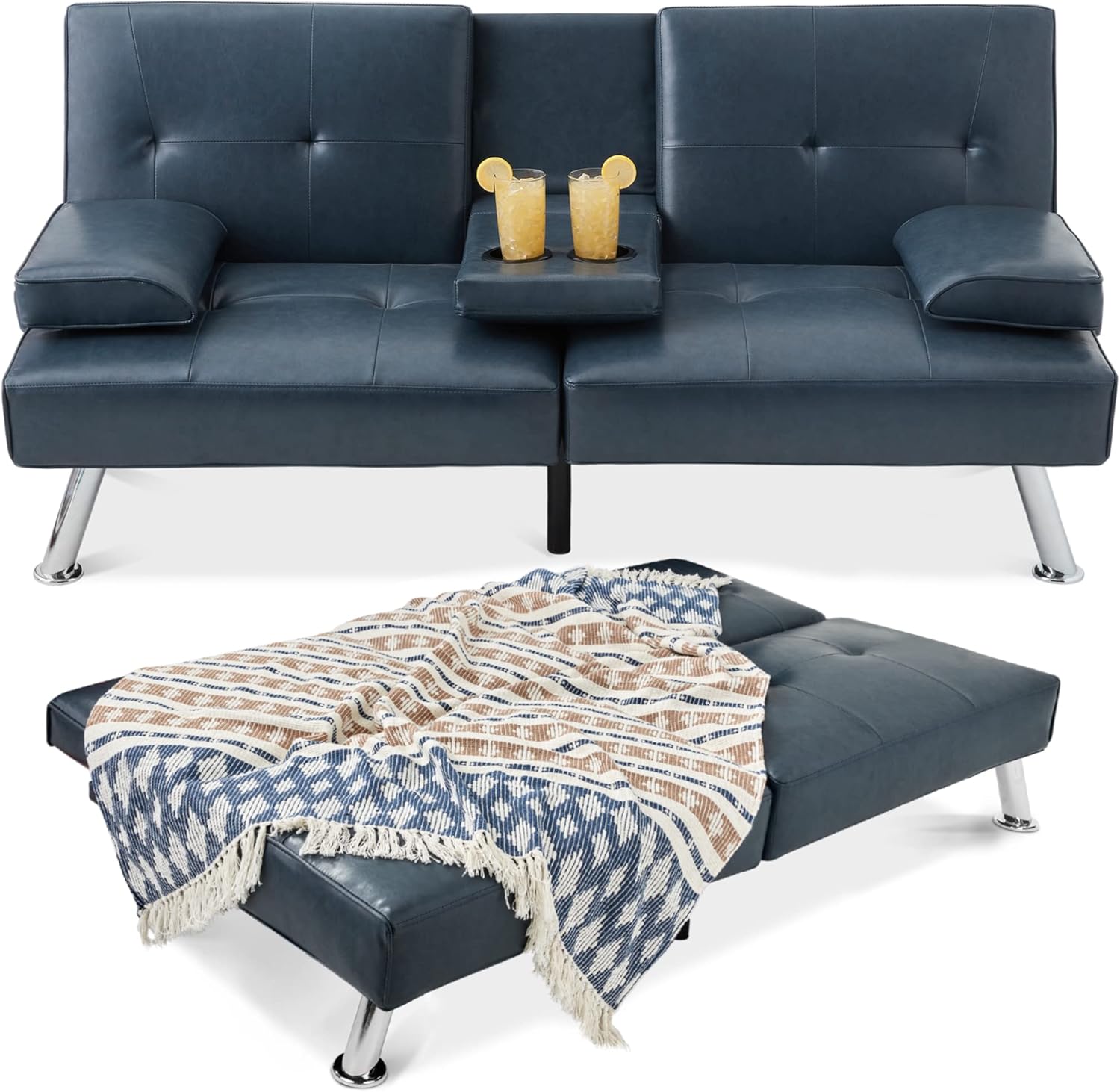 Best Choice Products Faux Leather Upholstered Modern Convertible Futon, Adjustable Folding Sofa Bed wourant