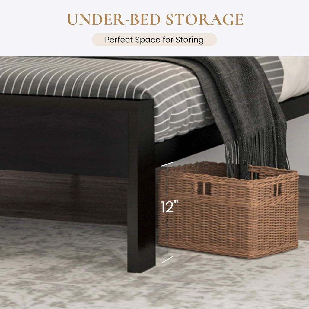 SHA CERLIN 14 Inch Queen Size Metal Platform Bed Frame with Wooden Headboard and Footboard wourant