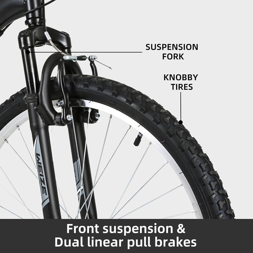 WEIZE Mountain Bike, 26 27.5 inch Outdoor Hybrid Bikes,18-Speed/High-Carbon Steel/Dual Full Suspension, Adjustable Ergonomic Seat for Men Women Adult, MTB Bicycle with Suspension Fork,Sleek Colors wourant