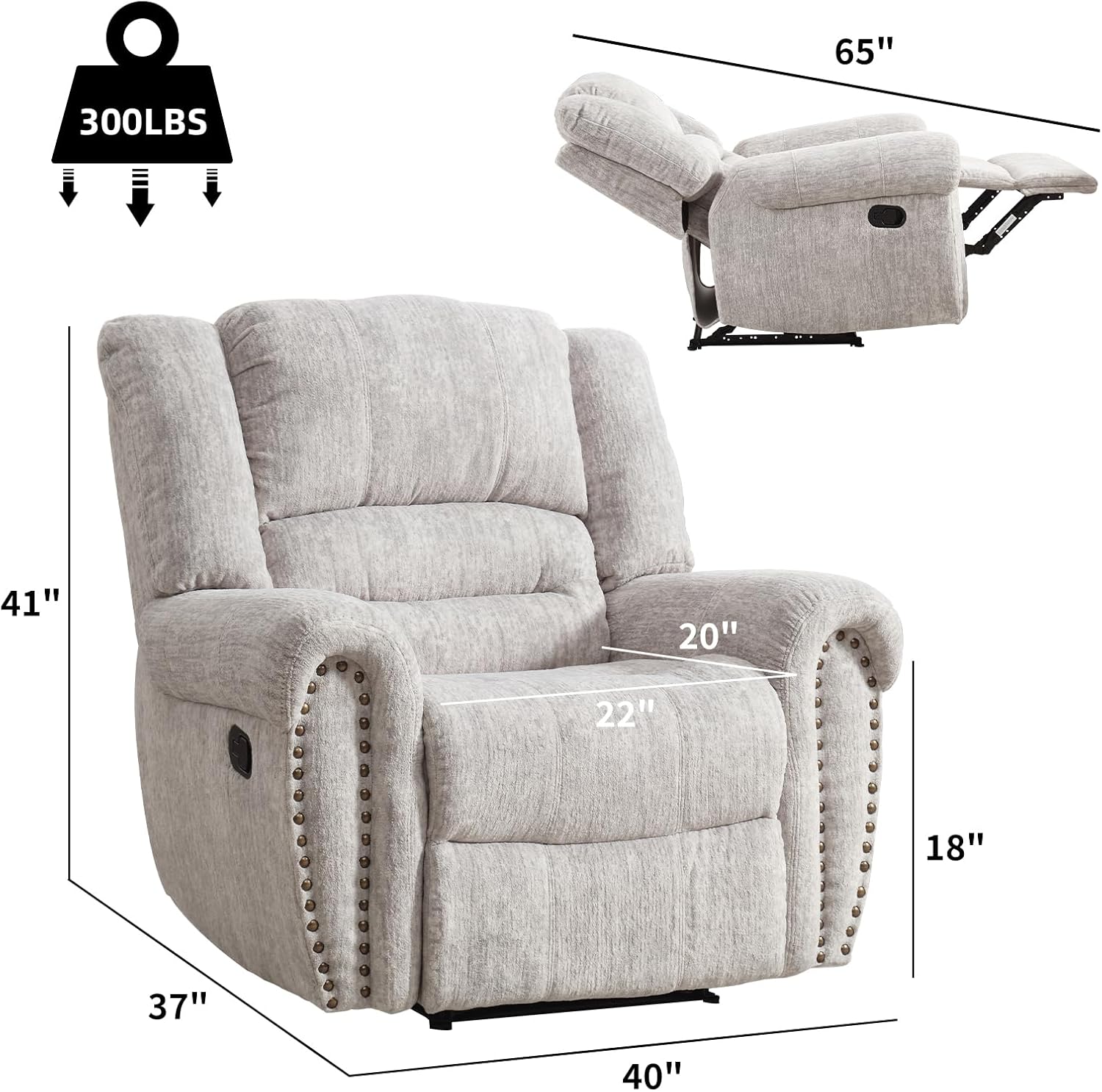 CANMOV Leather Recliner Chair, Classic and Traditional Manual Recliner Chair with Comfortable Arms and Back Single Sofa for Living Room, Nut Brown wourant