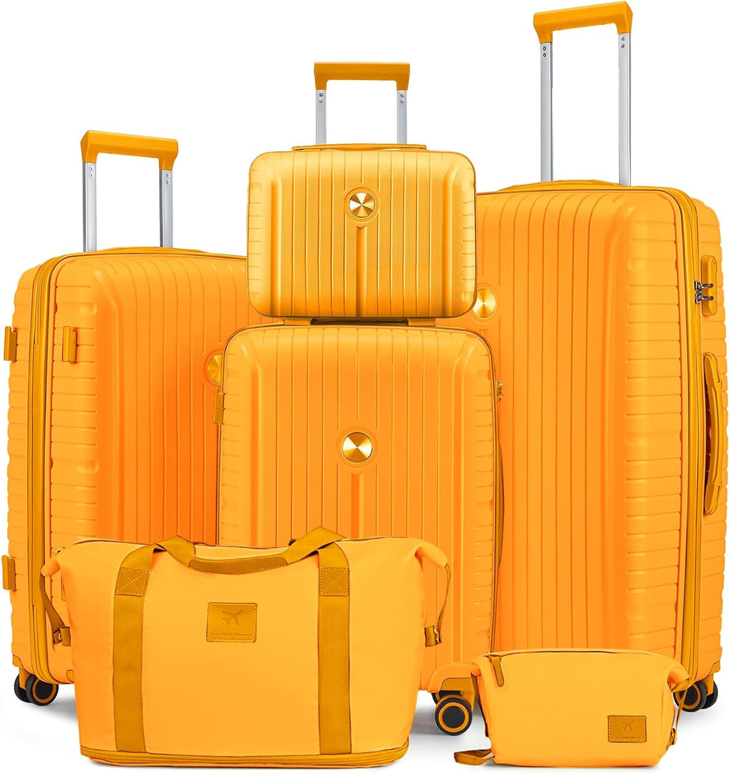 5-piece PP hardshell lightweight travel carry-on luggage set with dual spinner wheels and TSA lock wourant