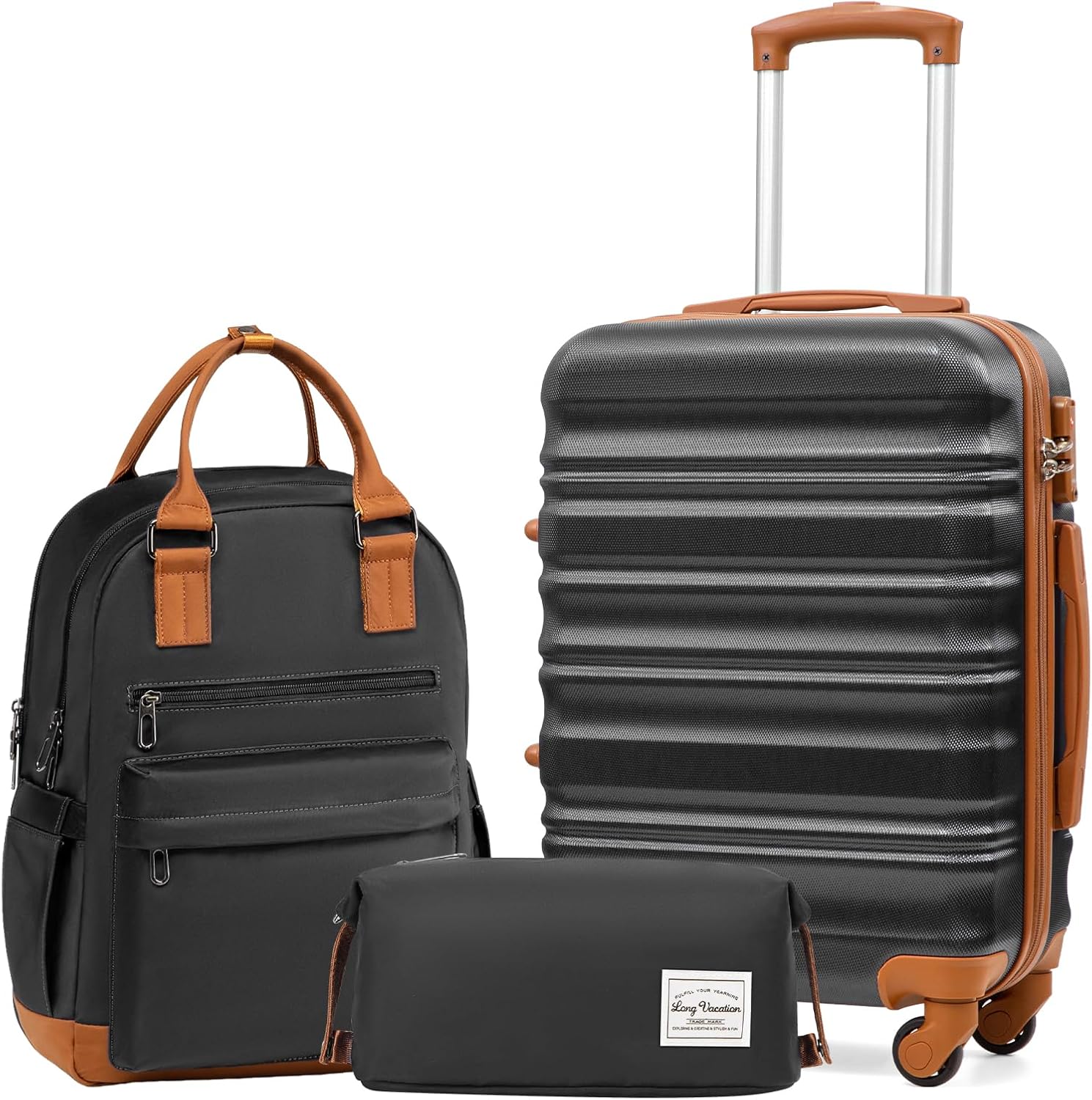 LONG VACATION 6 Piece Luggage Set Carry on Suitcase with ABS+PC hardshell, Spinner Wheels & YKK Zipper TSA Lock wourant