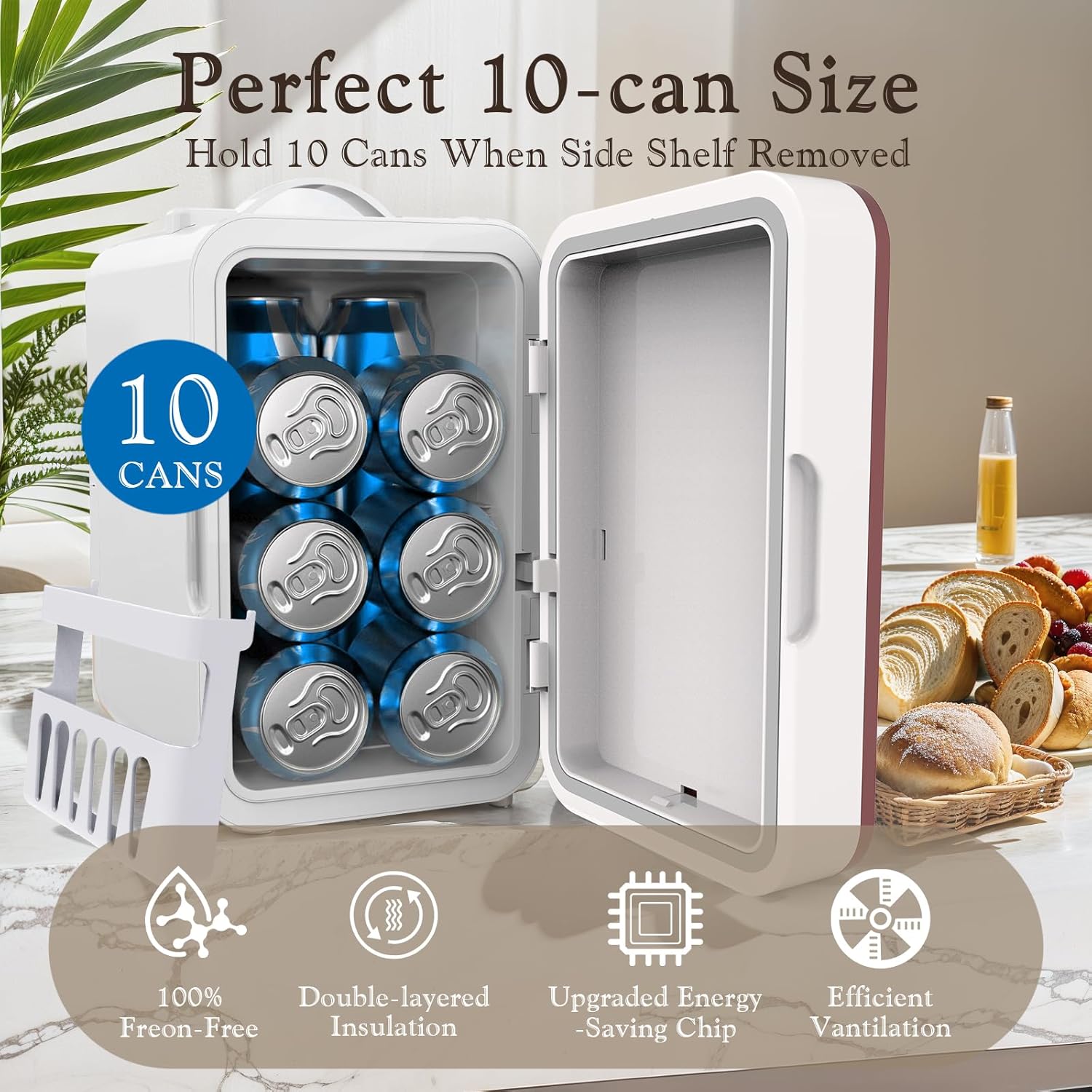 Skincare Fridge, 6L/10 Can Mini Fridge for Bedroom with Dimmable LED Mirror, Portable Cooler & Warmer Small Compact Refrigerator for Skincare, Cosmetics, Bedroom and Office, White wourant