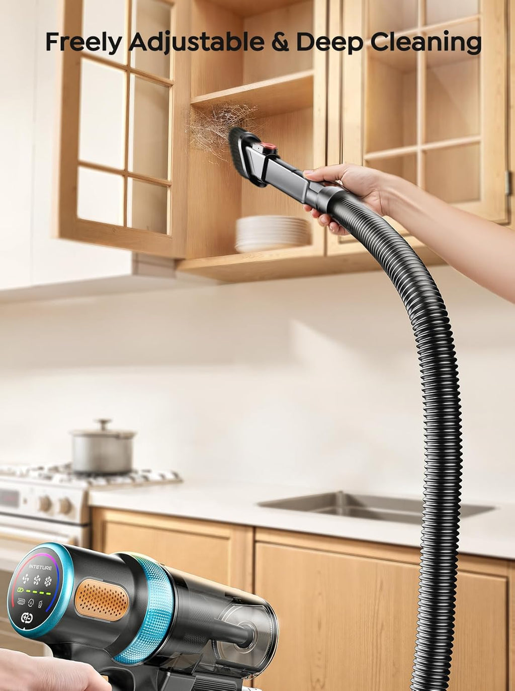 Cordless Vacuum Cleaner, 650W 55KPA 70Mins Vacuum Cleaners for Home, Upgraded Stick Vacuum with 3.3Ft Extendable Hose, LED Touch Screen, Wall Charging Station, Auto Mode for Carpet Pet Hair Hard Floor woonhhop