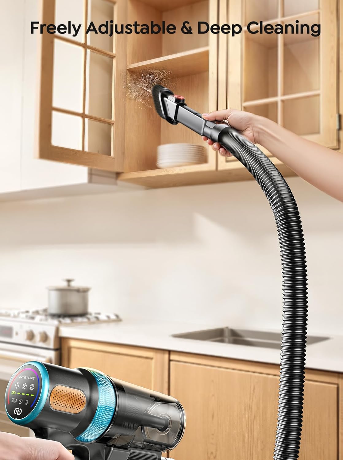 Cordless Vacuum Cleaner, 650W 55KPA 70Mins Vacuum Cleaners for Home, Upgraded Stick Vacuum with 3.3Ft Extendable Hose, LED Touch Screen, Wall Charging Station, Auto Mode for Carpet Pet Hair Hard Floor woonhhop