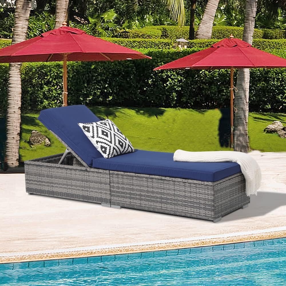 Patiorama Outdoor Patio Lounge Chair Elegant Reclining Adjustable Pool Rattan Chaise Chair wourant