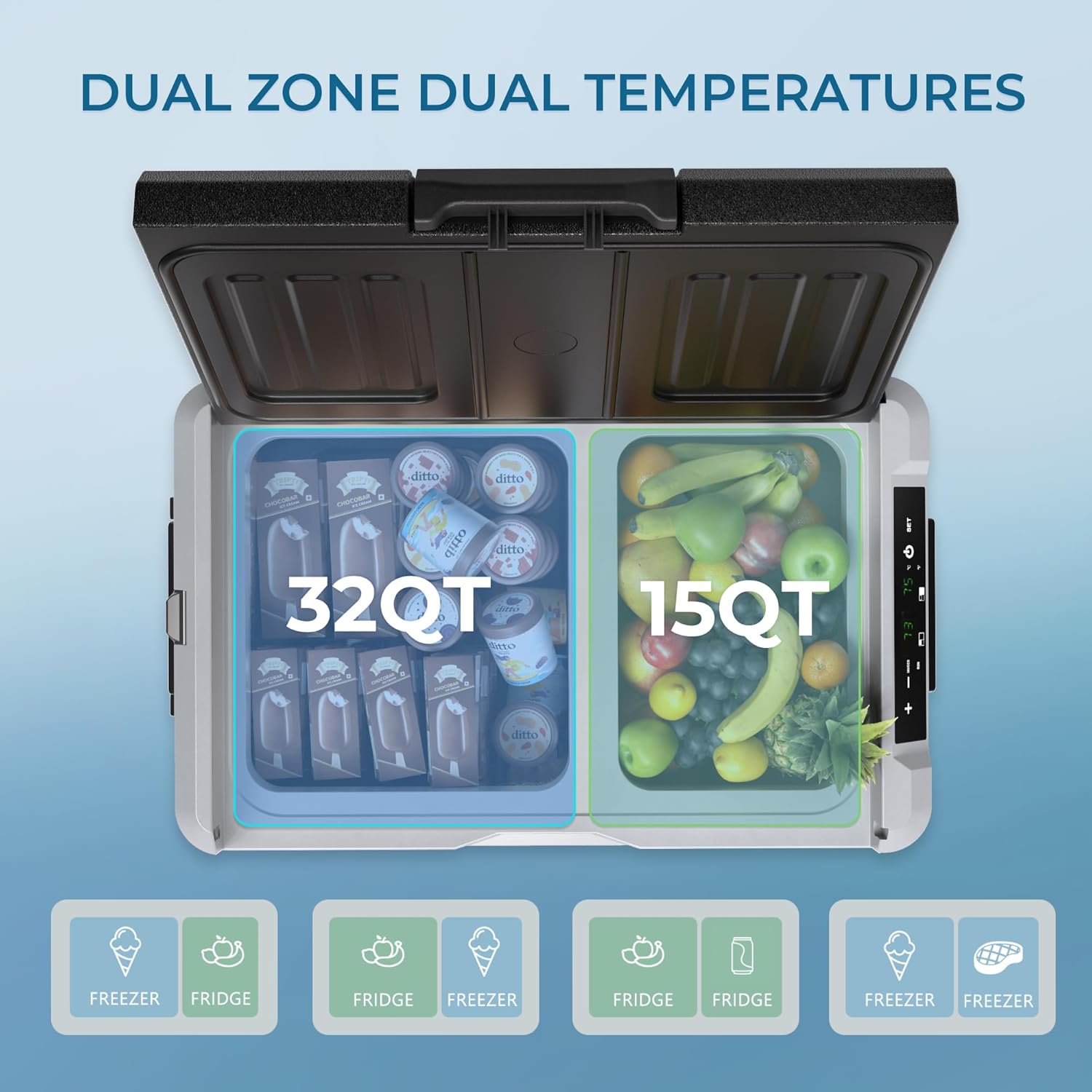 EUHOMY 12 Volt Refrigerator 53QT(50L) Electric Cooler Portable Freezer 12V/24V DC wourant
