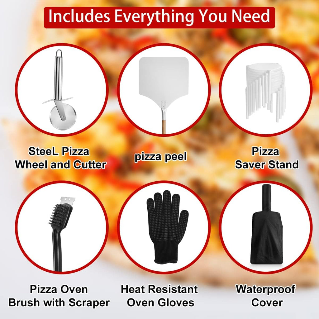 EDOSTORY Outdoor Pizza Oven, Wood Fired for Outside, Patio Maker With Stone, Peel, Grill Rack, and Waterproof Cover for Backyard Camping wourant