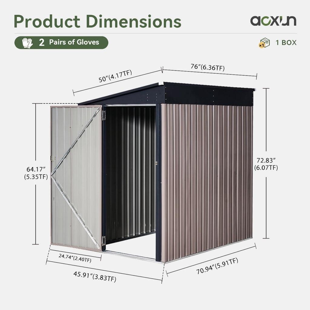 Aoxun 6.2x4 FT Shed Outdoor Storage Shed Metal Garden Shed Slooping Roof Tool Shed Bike Shed wourant