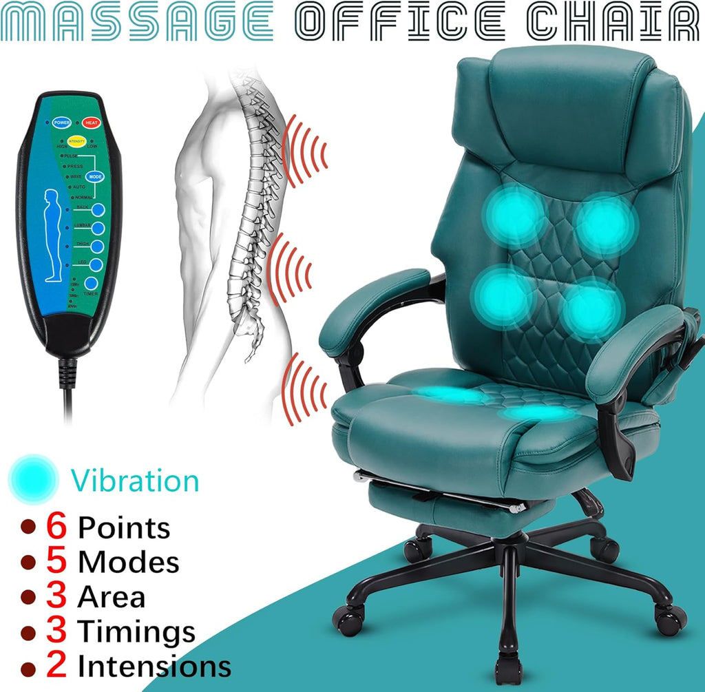 Massage Office Chair with Footrest 6 Point Vibration and Heating Home Executive Office Desk Chair wourant