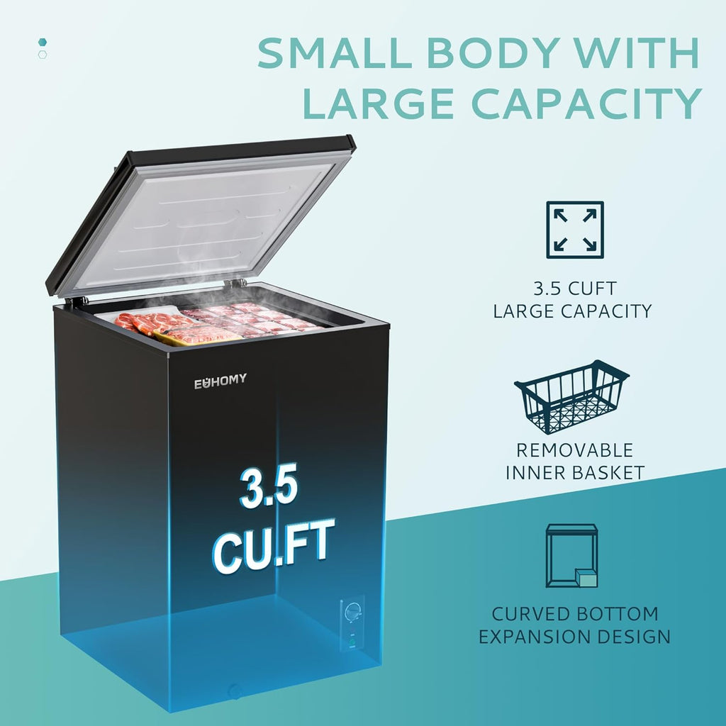 EUHOMY 3.5 Cu.Ft Chest Freezer with Wheels, Small Deep Freezer Adjustable 7 Thermostat wourant